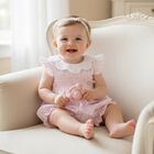 Baby Girls White & Pink Striped Romper, 1, hi-res