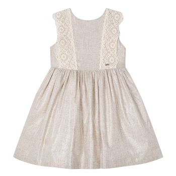 Girls Beige Shimmery Linen Dress
