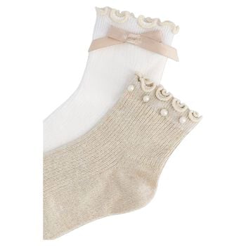 Girls White & Beige Socks ( 2-Pack ) 