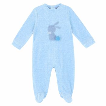 Baby Boys Blue Velour Babygrow