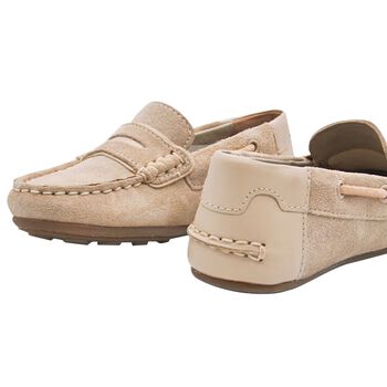 Boys Beige Suede Leather Moccasins 