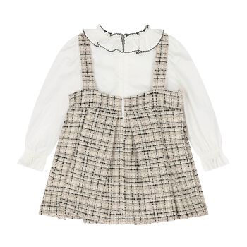 Younger Girls Beige & White Pinafore Dress