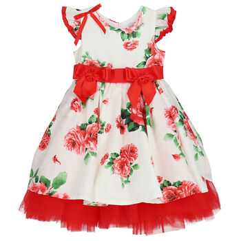 Girls Ivory & Red Floral Dress