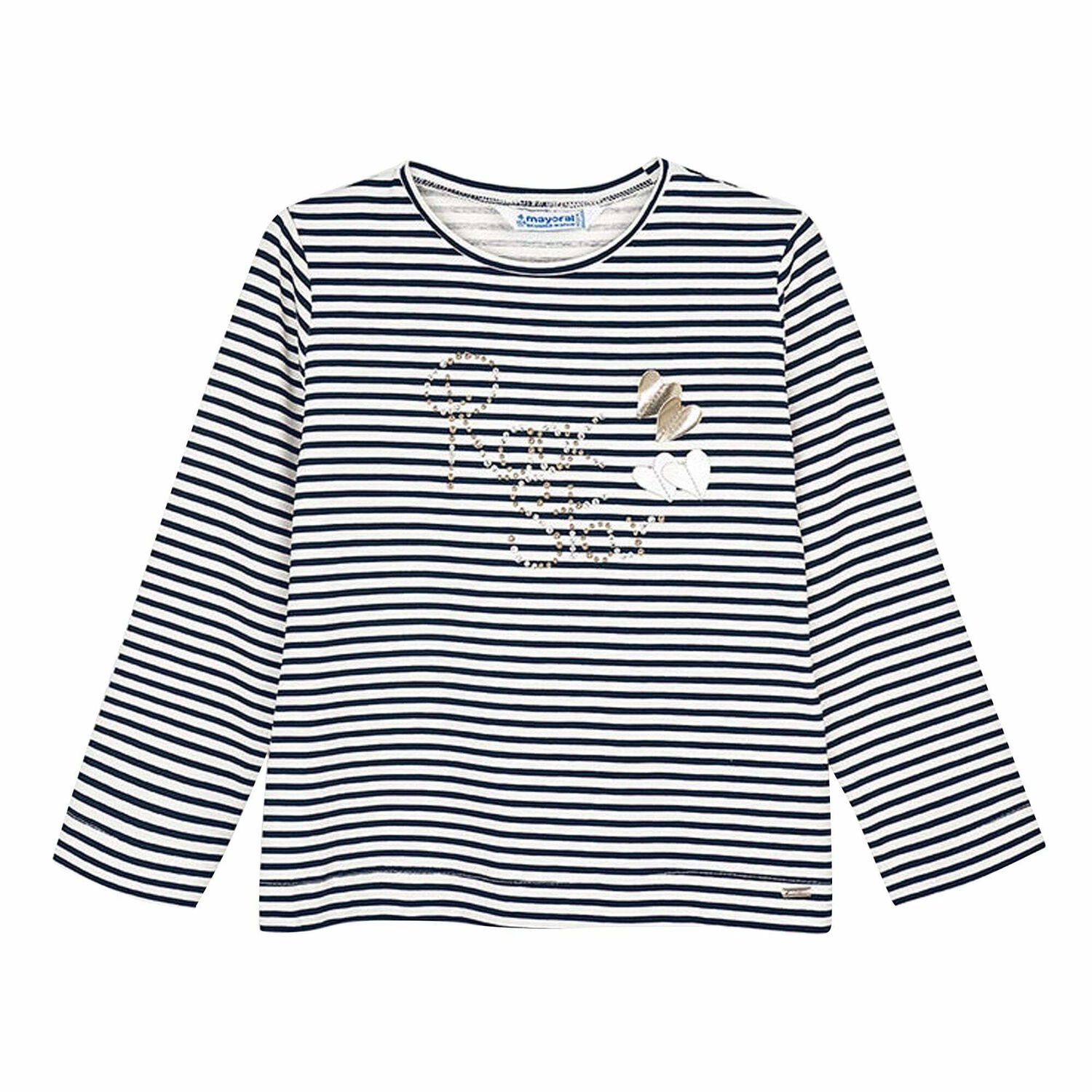 Girls Black & White Striped Top, 1, hi-res