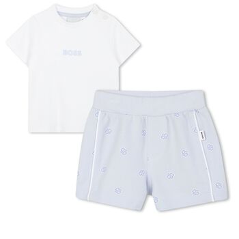 Baby Boys White & Blue Logo Shorts Set
