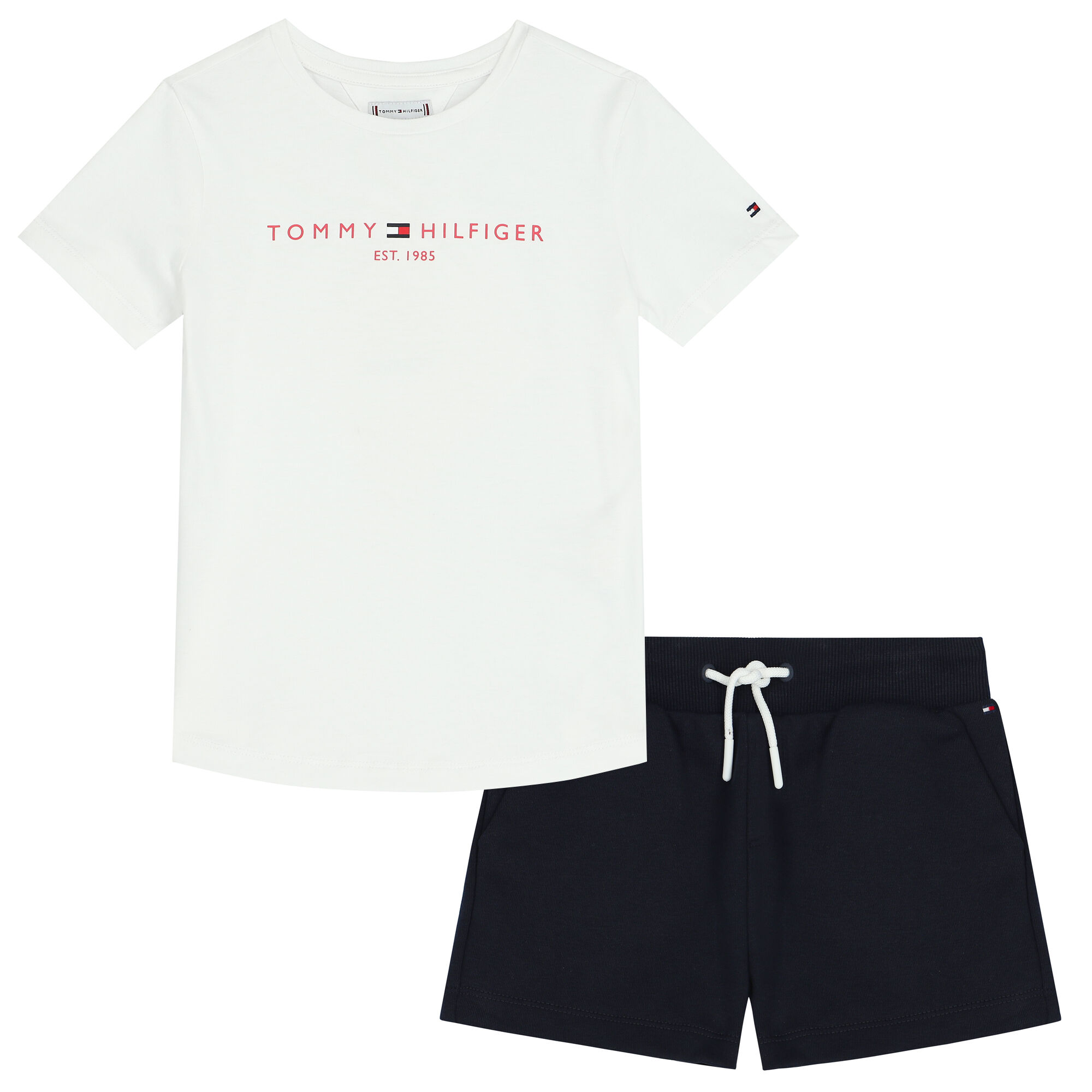 Tommy Hilfiger Girls White Navy Blue Logo Shorts Set Junior Couture USA
