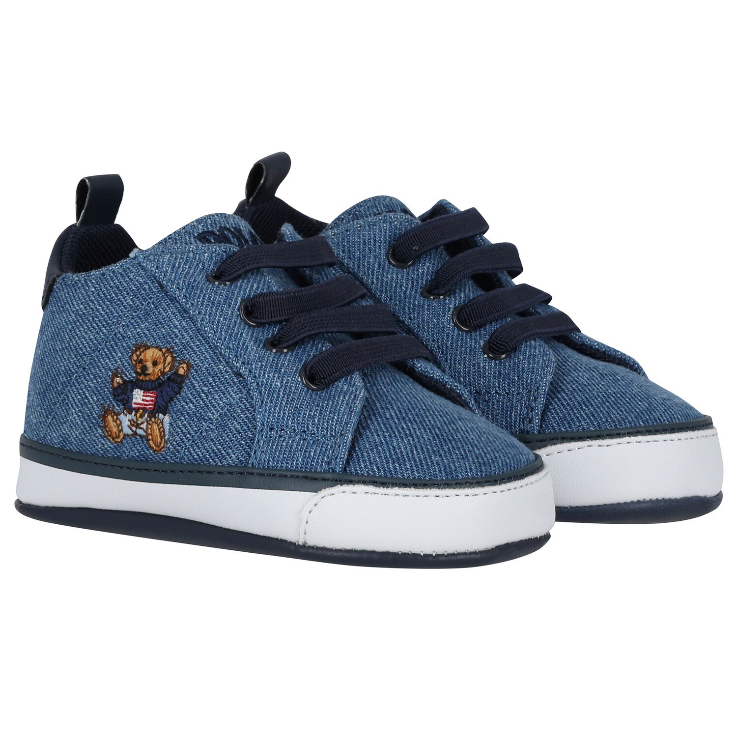 Baby Boys Denim Blue Logo Pre Walker Shoes, 1, hi-res