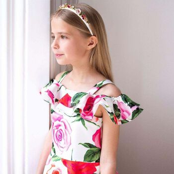 Girls White & Pink Floral Dress