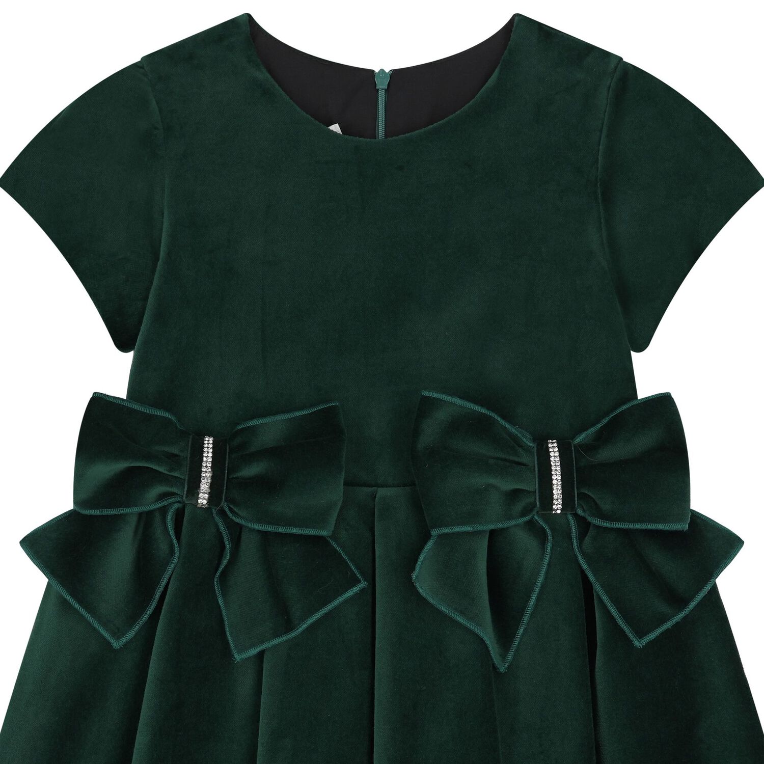 Girls Green Velvet Bow Dress, 1, hi-res image number null