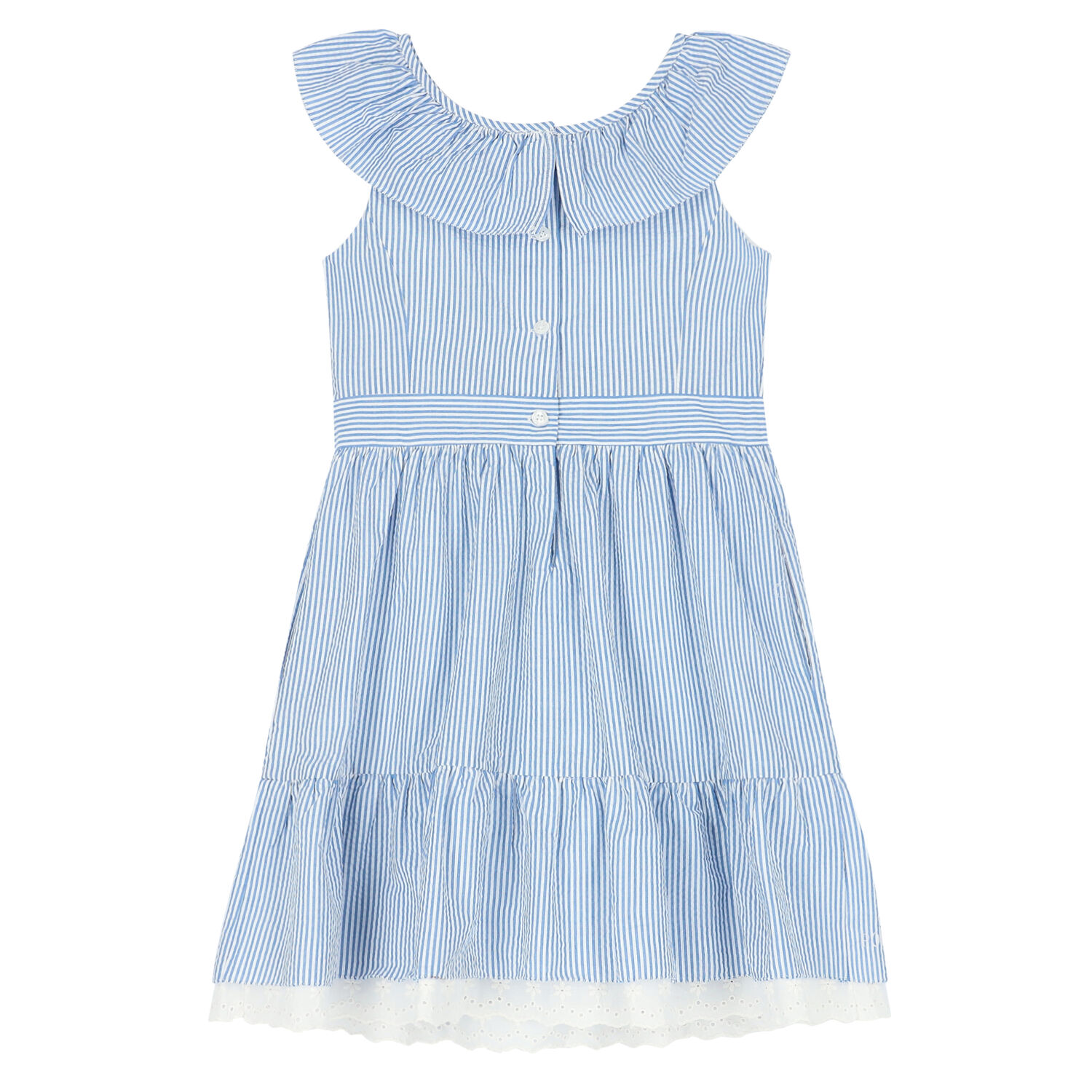 Girls White & Blue Striped Dress, 1, hi-res