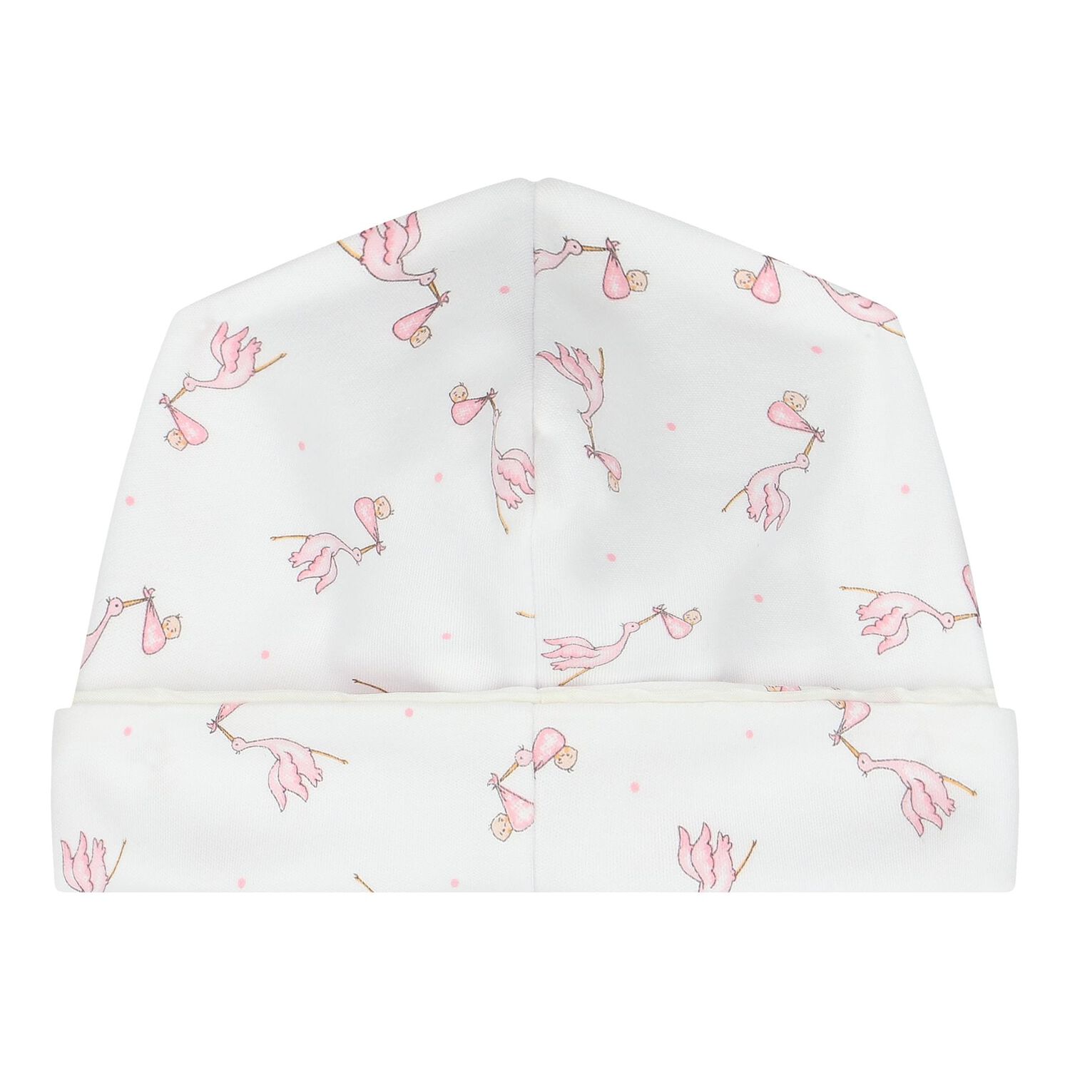 Baby Girls White & Pink Stork Print Hat, 2, hi-res image number null