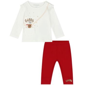 Younger Girls Ivory & Red Trousers Set