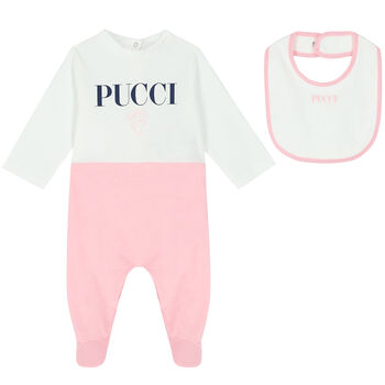 Baby Girls White & Pink Babygrow Set