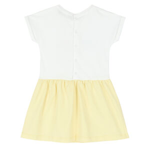 Younger Girls White & Yellow Logo Dress