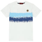 Boys White Striped Logo T-Shirt, 2, hi-res