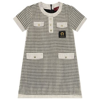 فستان بناتي باللون الأسود و الذهبي بشعار