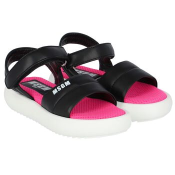 Black, White & Pink Logo Sandals