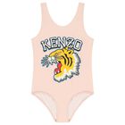 Girls Pink Varsity Tiger Swimsuit, 1, hi-res