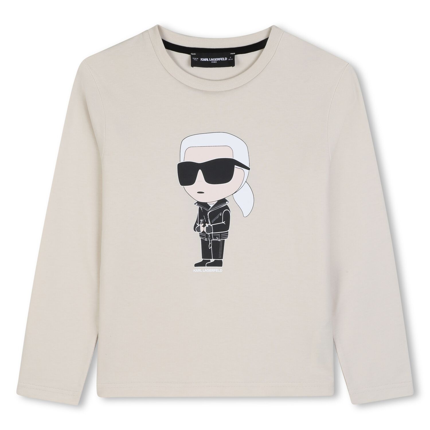 Boys Beige Ikonik Karl Long Sleeve Top , 2, hi-res