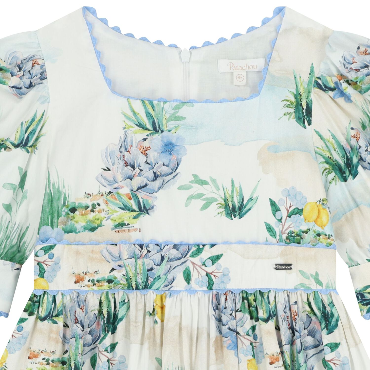 Girls White & Blue Floral Dress, 1, hi-res