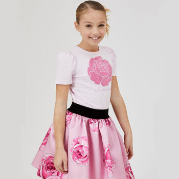 Girls Ivory Rose & Logo T-Shirt