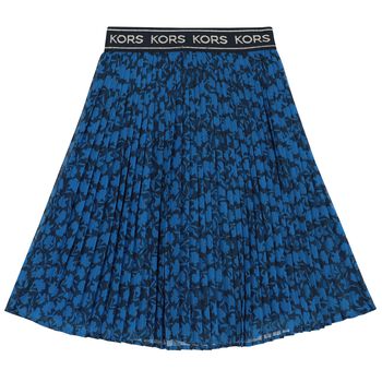 Girls Blue Logo Pleated Floral Skirt