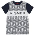 Boys White & Navy Blue Logo T-Shirt, 1, hi-res