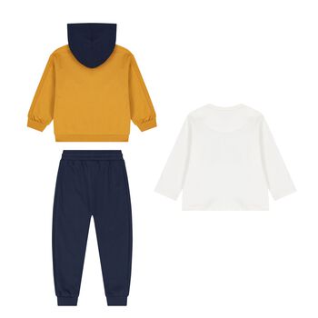 Younger Boys Ivory, Yellow & Navy Blue Teddy Bear 3 Piece Tracksuit