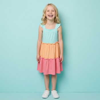 Girls Blue, Orange & Pink Tiered Dress