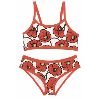 Girls White & Red Logo & Poppy Bikini