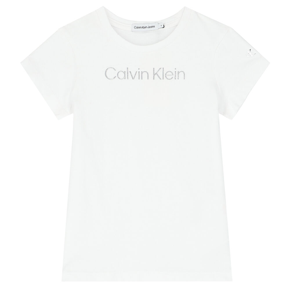 Klein Logo T-Shirt | & Couture USA Calvin Silver White Girls Junior