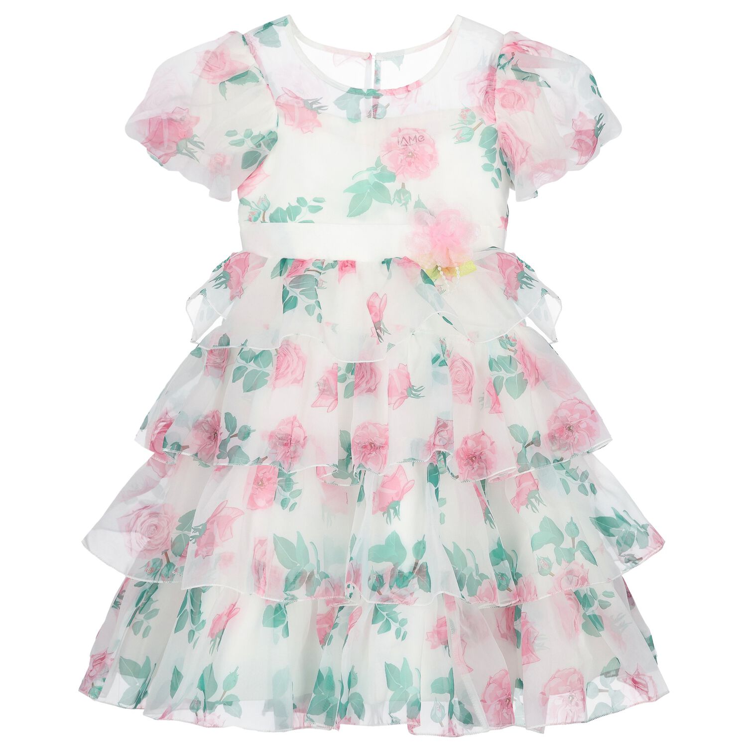 Girls White & Pink Rose Layered Dress, 1, hi-res image number null