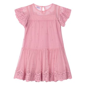 Girls Pink Embroidered Tulle Dress