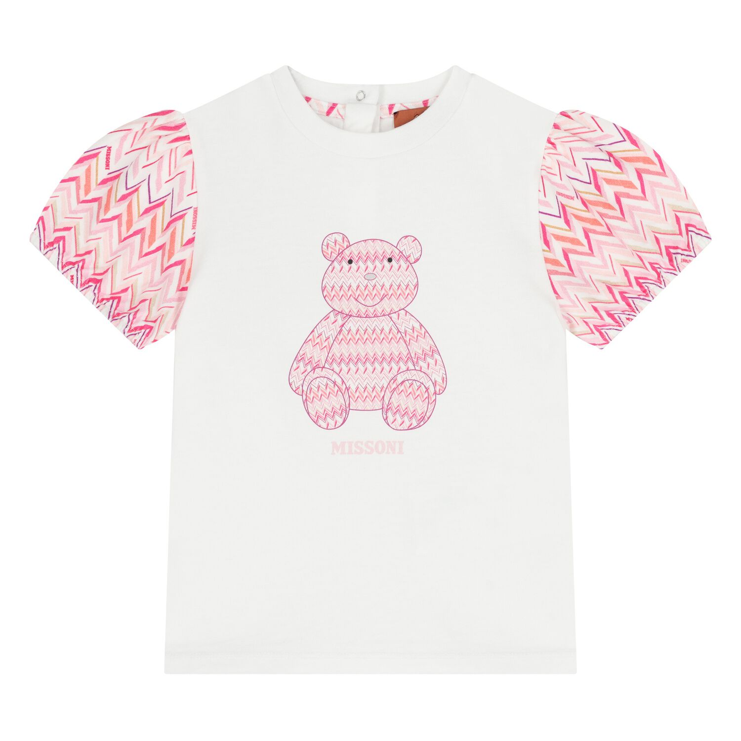 Younger Girls White & Pink Teddy Bear Zig Zag T-Shirt, 1, hi-res