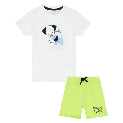 Baby Boys White & Green Shorts Set