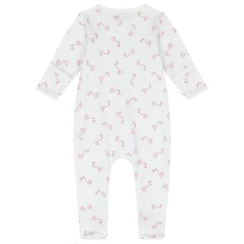 Baby Girls White & Pink Stork Print Babygrow