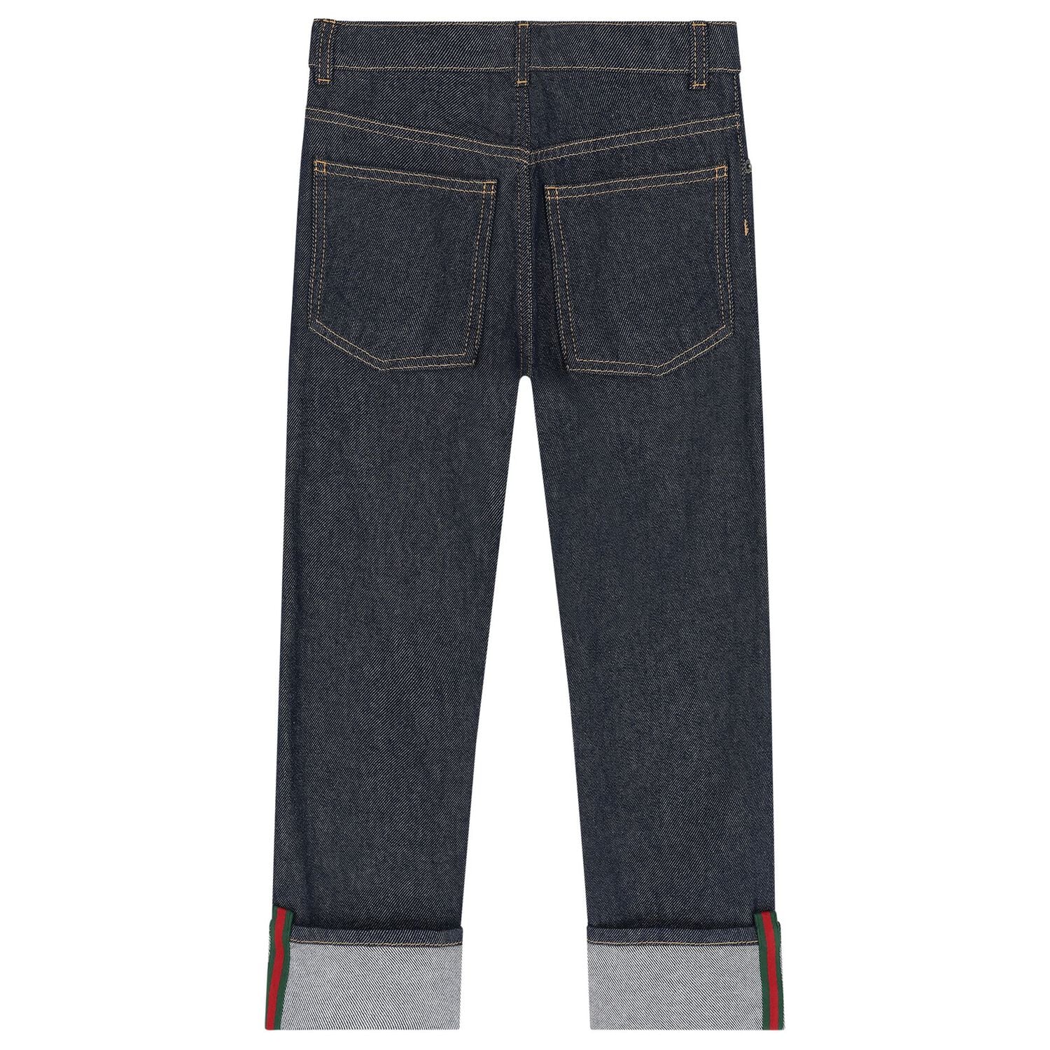 Boys Navy Blue Web Striped Denim Jeans, 1, hi-res