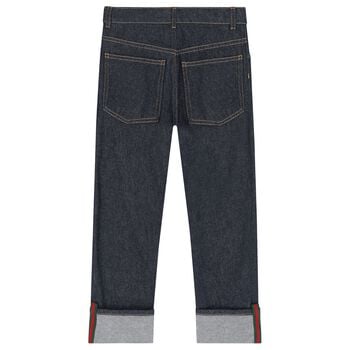 Boys Navy Blue Web Striped Denim Jeans