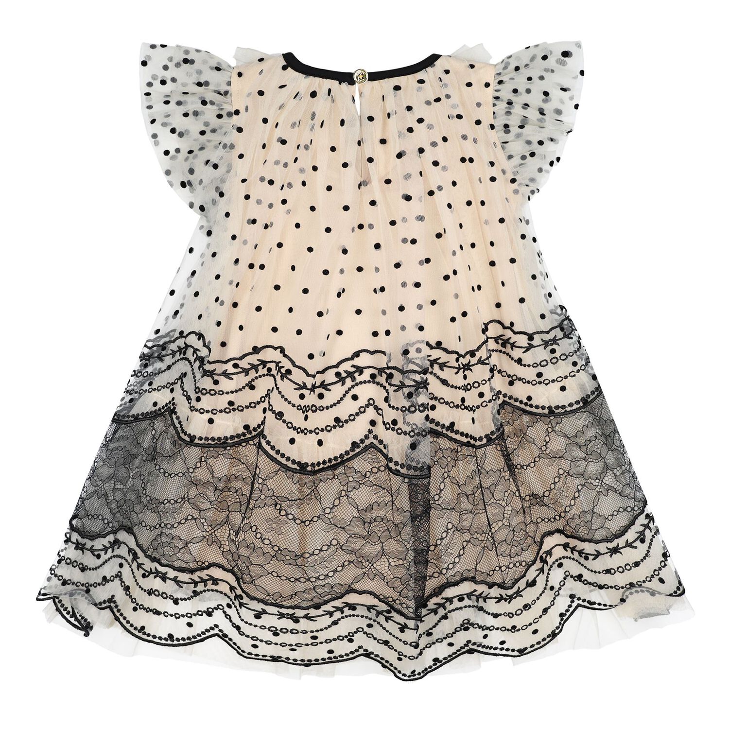 Baby Girls Beige & Black Tulle & Lace Ivy  Dress, 1, hi-res