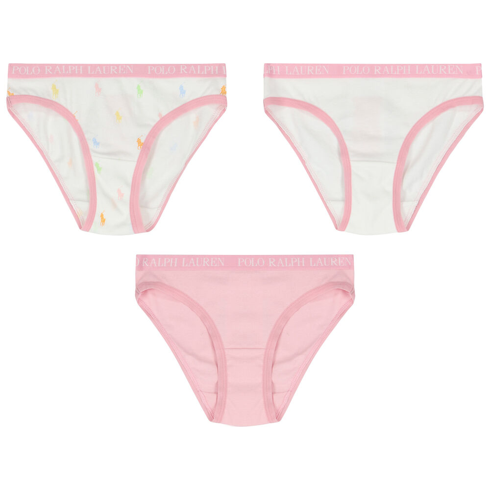 Ralph Lauren Girls Pink & White Bikini Brief ( 3-Pack ) | Junior Couture USA