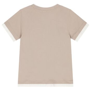 Boys Beige & White Logo T-Shirt