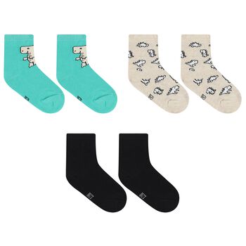 Baby Boys Green, Beige & Black Dino Print Socks ( 3-Pack )