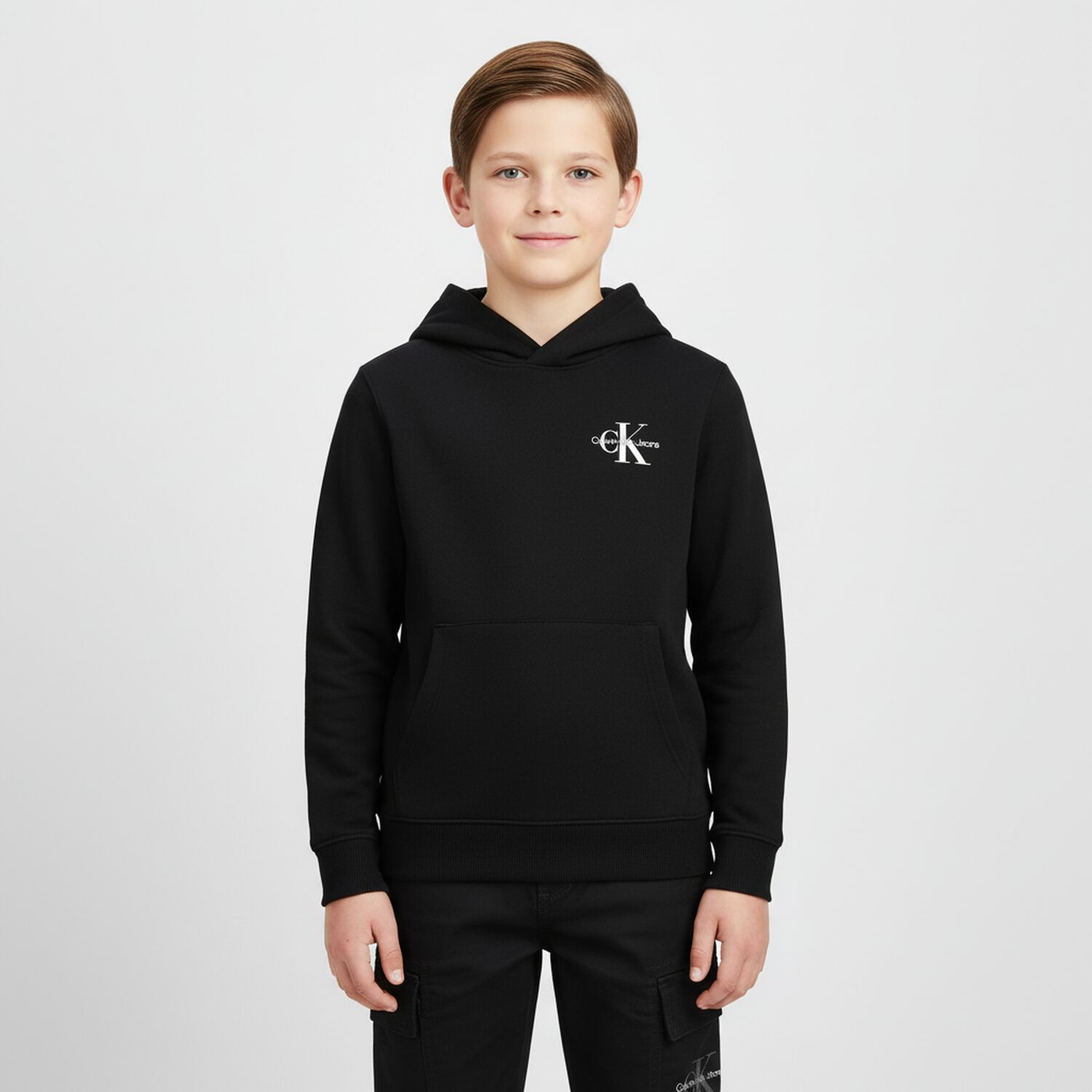 Boys Black Logo Hooded Top, 1, hi-res image number null