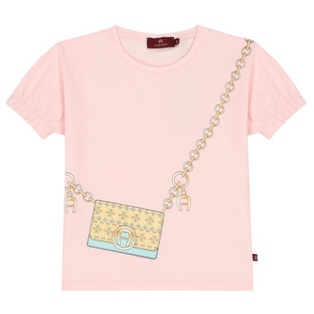 Girls Pink Logo Bag T-Shirt