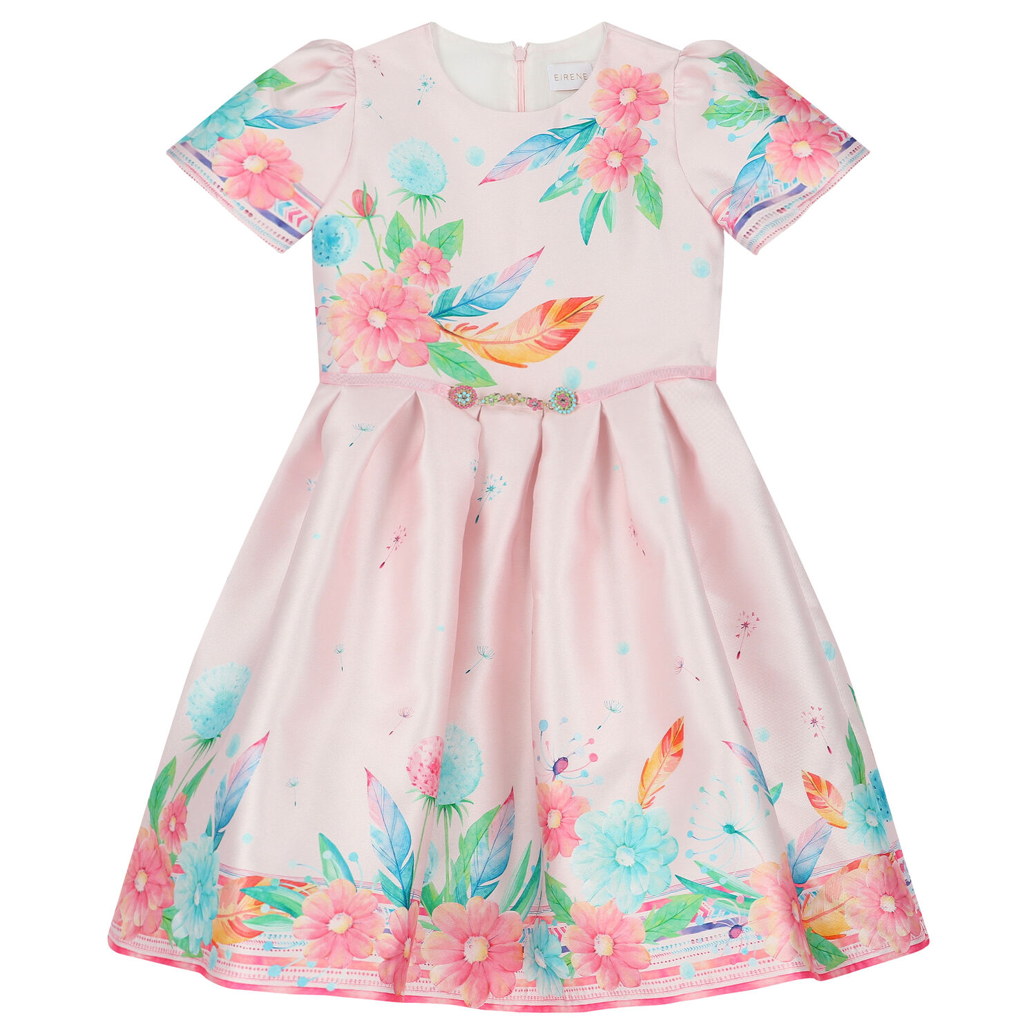Girls Pink Satin Floral Dress, 1, hi-res image number null