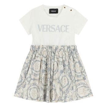 Younger Girls White & Pink Black Dress