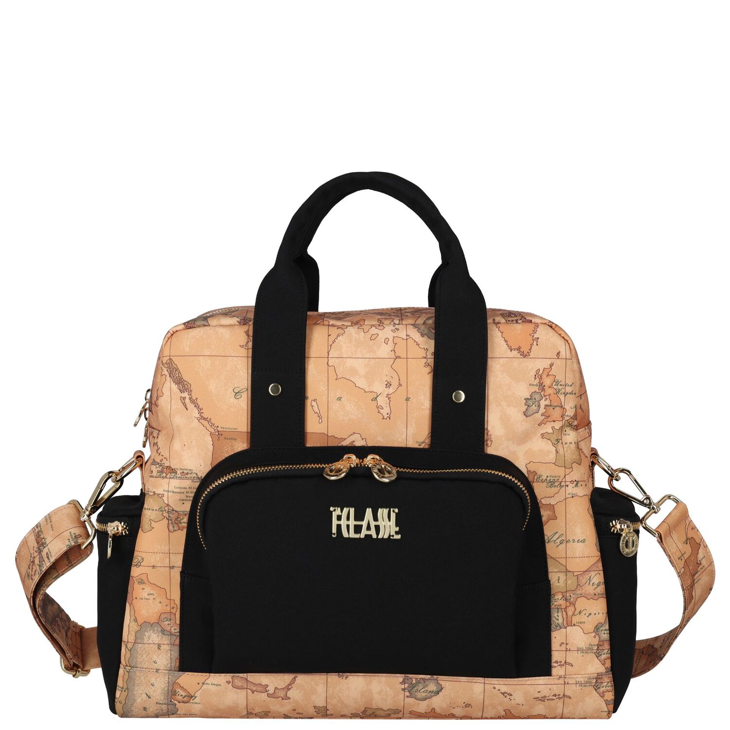 حقيبة تغيير حفاضات الأطفال بخريطة جغرافية باللونين البيج والأسود, 1, hi-res