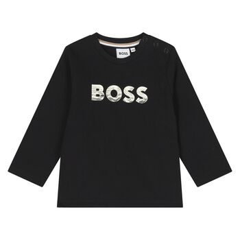 Younger Boys Black Logo Long Sleeve Top