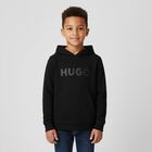 Boys Black Logo Hooded Top, 1, hi-res