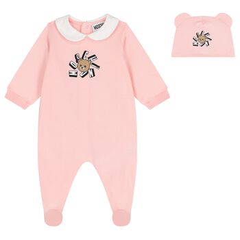 Baby Girls Pink Teddy Bear Logo Babygrow Gift Set 